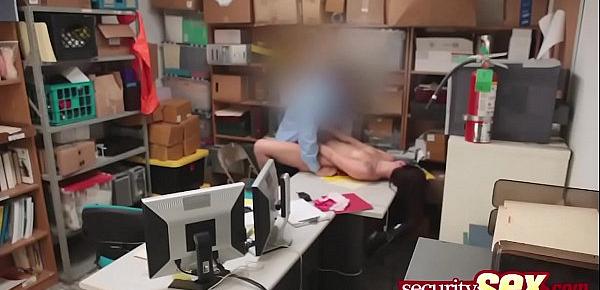  Impressive brunette doll got her cunt tormented by a perverted officer